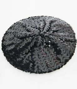 Something Special Black Sequin Beret 1970s