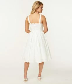 SHEEN Clothing Ltd Prairie Vintage Style White Eyelet Valerie Swing Dress