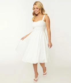 SHEEN Clothing Ltd Prairie Vintage Style White Eyelet Valerie Swing Dress