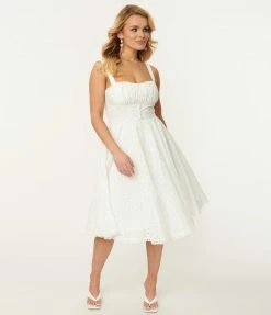 SHEEN Clothing Ltd Prairie Vintage Style White Eyelet Valerie Swing Dress