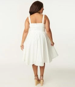 SHEEN Clothing Ltd Prairie Plus Size Vintage Style White Eyelet Valerie Swing Dress