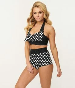 Attempt Inc. (Pinky Pinups) Vintage Style Black & White Polka Dot Swim Bottom Swimwear