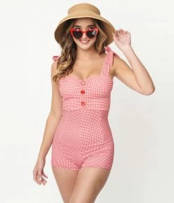 Attempt Inc. (Pinky Pinups) Retro Style Red Gingham One Piece Swimsuit Sweet & Sassy