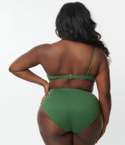 Kingdom & State Plus Size Green Texture One Shoulder Swim Top Swimwear