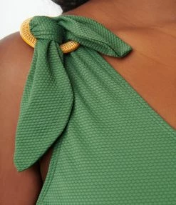 Kingdom & State Plus Size Green Texture One Shoulder Swim Top Swimwear