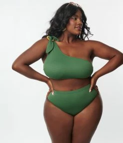 Kingdom & State Plus Size Green Texture Swim Bottoms Swimwear