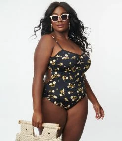 Kingdom & State Plus Size Black & Ivory Floral One Piece Swimsuit