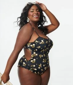 Kingdom & State Plus Size Black & Ivory Floral One Piece Swimsuit