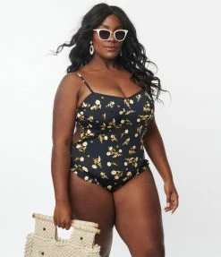 Kingdom & State Plus Size Black & Ivory Floral One Piece Swimsuit