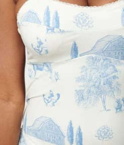 Kingdom & State Ivory & Blue Farm Print One Piece Swimsuit