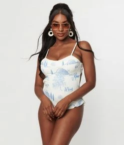 Kingdom & State Ivory & Blue Farm Print One Piece Swimsuit