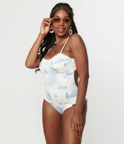 Kingdom & State Ivory & Blue Farm Print One Piece Swimsuit