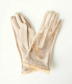 Joia Accessories Gold Velvet & Lace Gloves