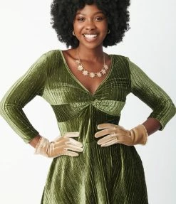 Joia Accessories Gold Velvet & Lace Gloves