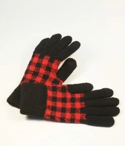 Joia Red & Black Buffalo Plaid Knit Gloves Accessories