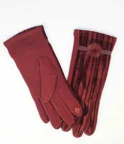 Joia Burgundy Velvet Pom Wrist Gloves Accessories