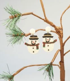 Joia Accessories White Beaded Snowman Earrings