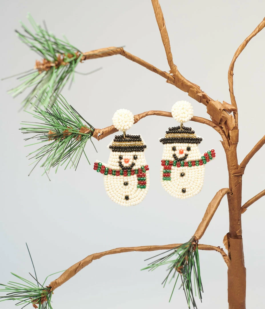 Joia Accessories White Beaded Snowman Earrings