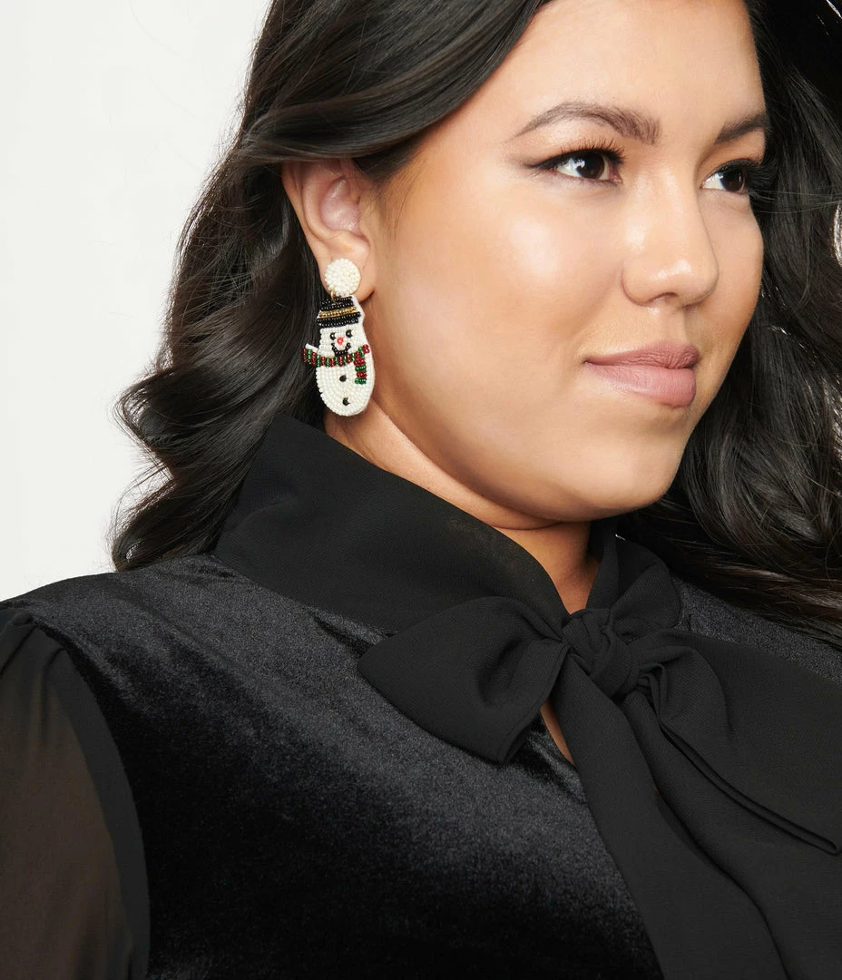 Joia Accessories White Beaded Snowman Earrings