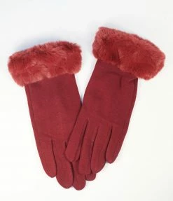 Joia Accessories Burgundy Fur Trim Gloves