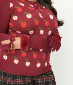 Joia Accessories Burgundy Fur Trim Gloves