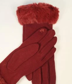 Joia Accessories Burgundy Fur Trim Gloves