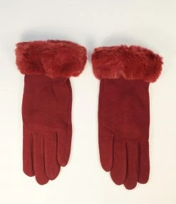 Joia Accessories Burgundy Fur Trim Gloves