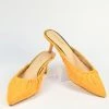 DDK FOOTWEAR, INC Mustard Suede Gathered Mule Heels Shoes