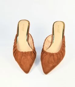 DDK FOOTWEAR, INC Camel Suede Gathered Mule Heels Shoes