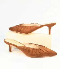 DDK FOOTWEAR, INC Camel Suede Gathered Mule Heels Shoes