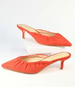 DDK FOOTWEAR, INC Red Suede Gathered Mule Heels Shoes