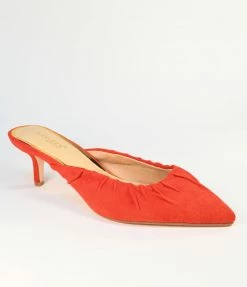 DDK FOOTWEAR, INC Red Suede Gathered Mule Heels Shoes