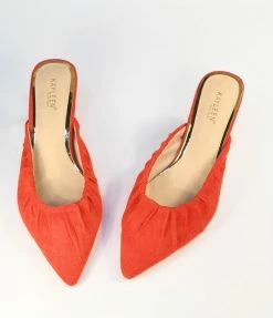 DDK FOOTWEAR, INC Red Suede Gathered Mule Heels Shoes