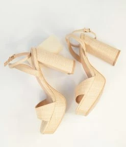DDK FOOTWEAR, INC Beige Rattan Platform Heel