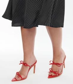 DDK FOOTWEAR, INC Red Patent Strappy Bow Stiletto Heels