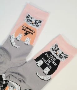 Yellow Owl Workshop Pink Future Is Feline Crew Socks Accessories