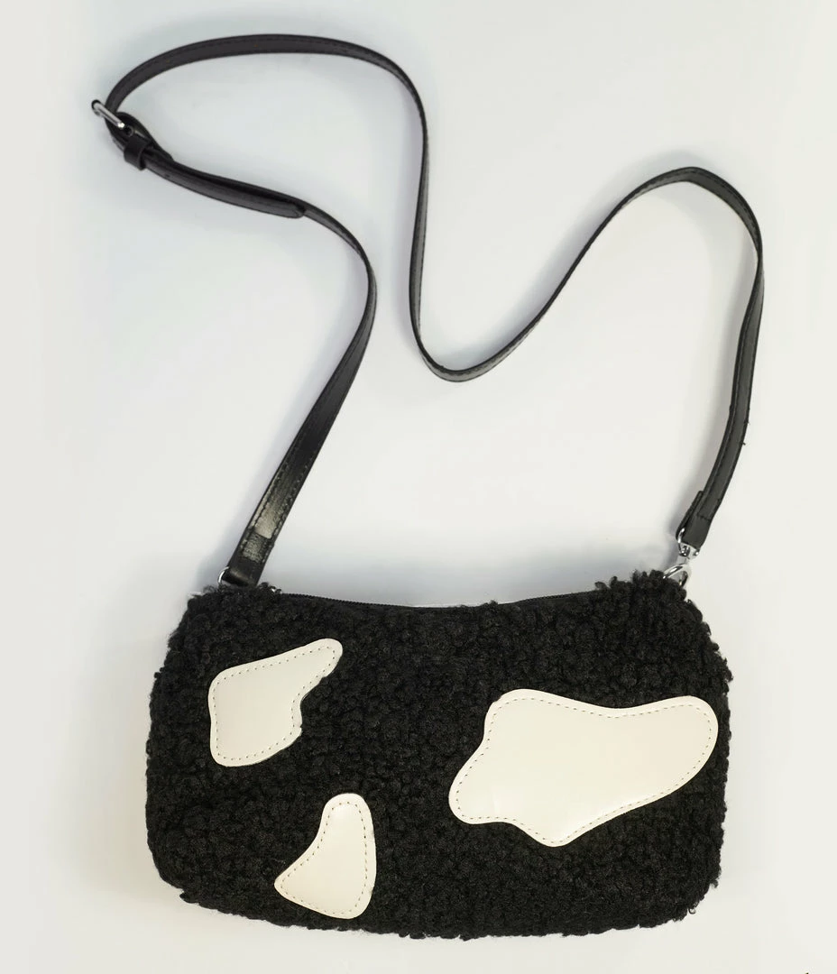 Ana Accessories Black & White Cow Fabric Handbag