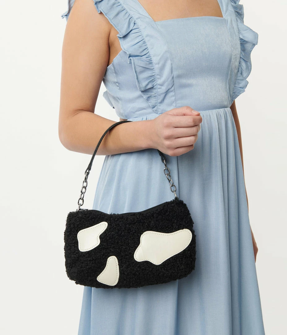 Ana Accessories Black & White Cow Fabric Handbag