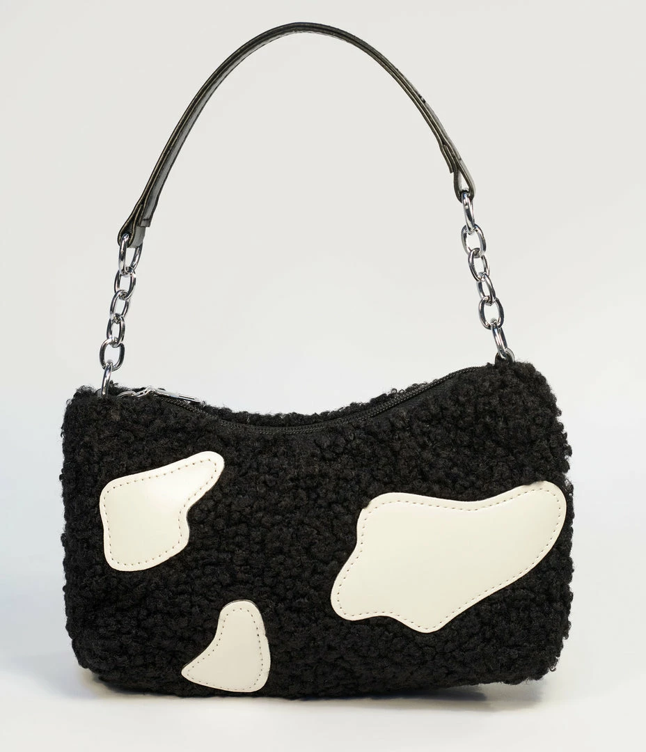 Ana Accessories Black & White Cow Fabric Handbag