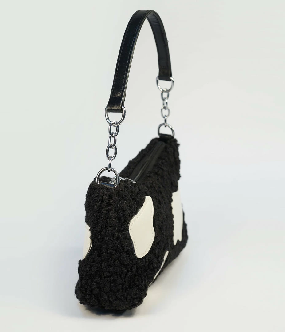 Ana Accessories Black & White Cow Fabric Handbag