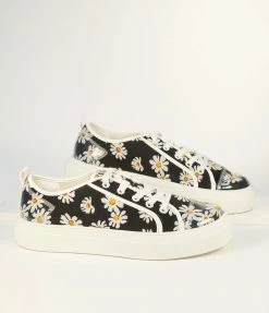 Matisse Black Daisy Print Platform Sneakers Shoes