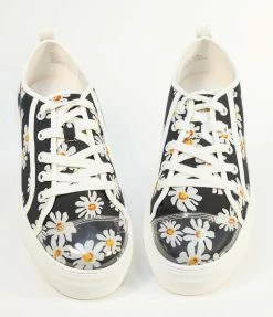 Matisse Black Daisy Print Platform Sneakers Shoes