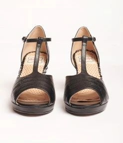 Ellie Shoes 1950s Bettie Page Black Leatherette Frannie Peep Toe Heels