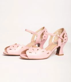 Ellie Shoes Bettie Page Pink Leatherette Cut Out Julia Heels