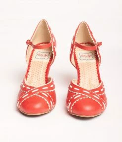 Ellie Shoes Bettie Page Red & White Leatherette Sidney Heels
