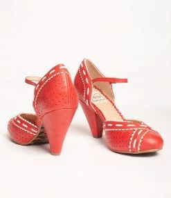 Ellie Shoes Bettie Page Red & White Leatherette Sidney Heels