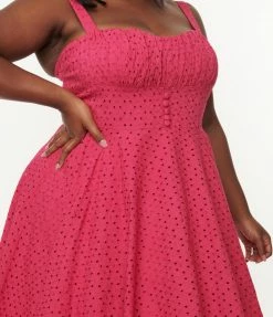 SHEEN Clothing Ltd Plus Size Vintage Style Cerise Eyelet Valerie Swing Dress