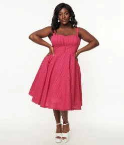 SHEEN Clothing Ltd Plus Size Vintage Style Cerise Eyelet Valerie Swing Dress