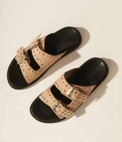 Billini Pebble Tan Suede Studded Slide Sandals
