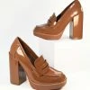 JP Original Corp. Brown Patent Leatherette Heel Loafers Shoes